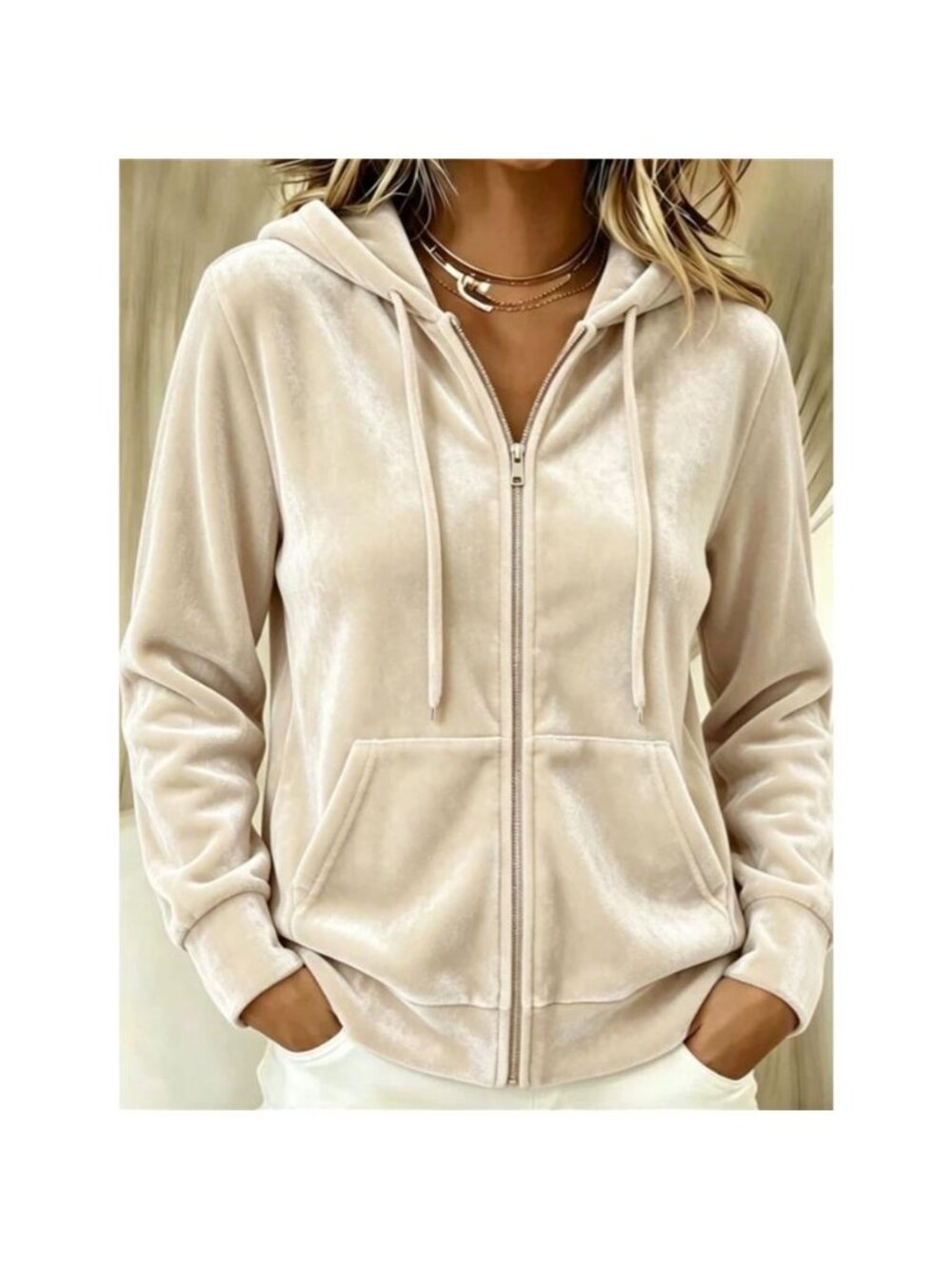 Full Size Velvet Zip-Up Hoodie with Drawstring Plus Size